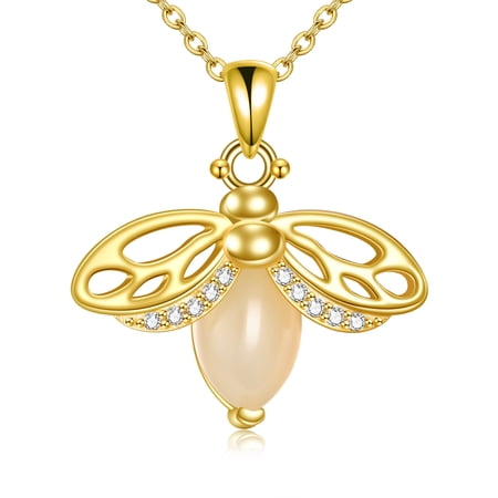 Jade Bee Pendant Necklace S925 Sterling Silver 18K Gold Plated Bumblebee Jewelry Birthday Gifts for Women Daughter (Bee and Jade)