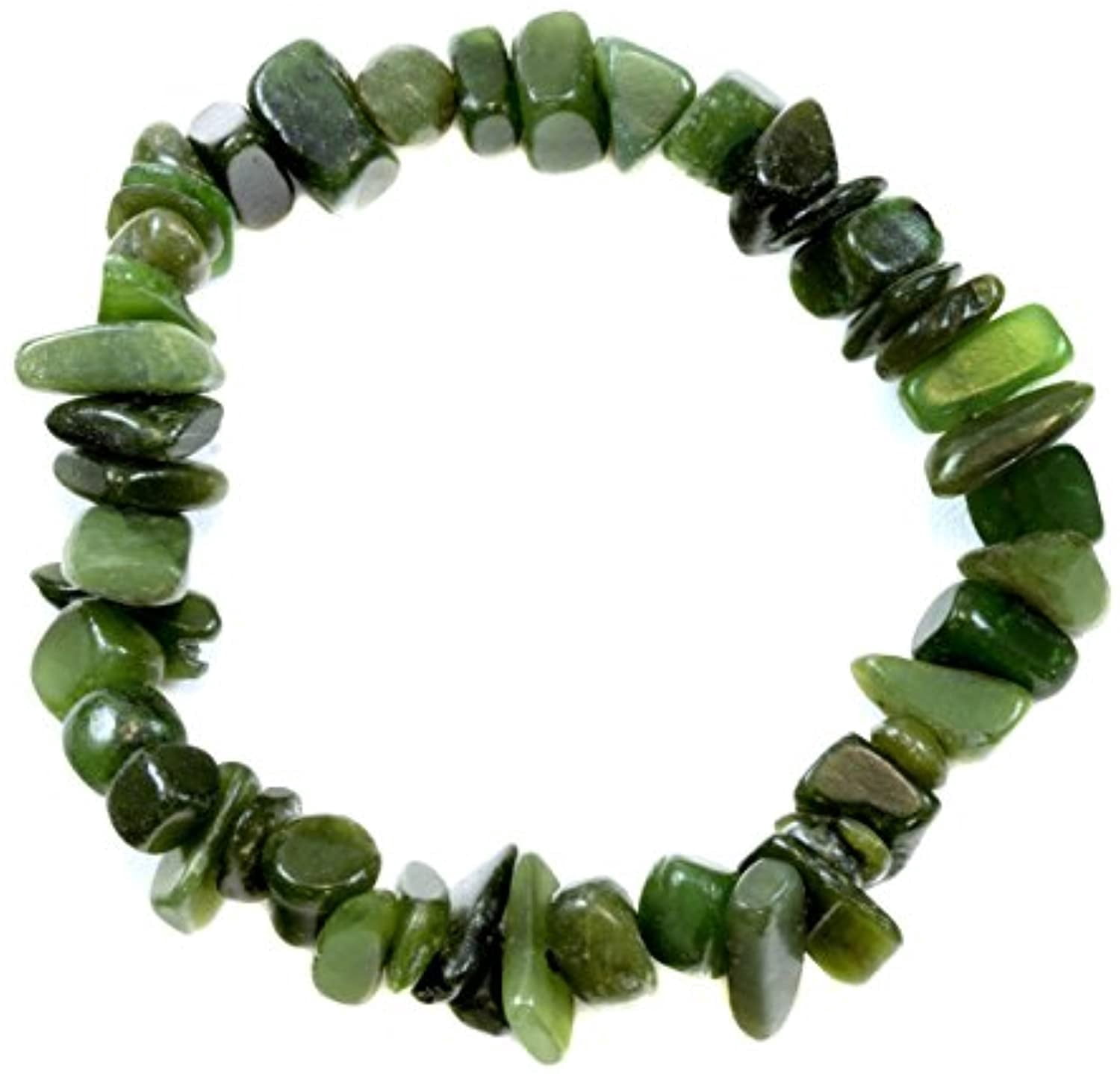 Jade Bracelet Green Nephrite Polished Nugget Style Stones Stretch Style Adjustable, 7" Designed for Adult Women