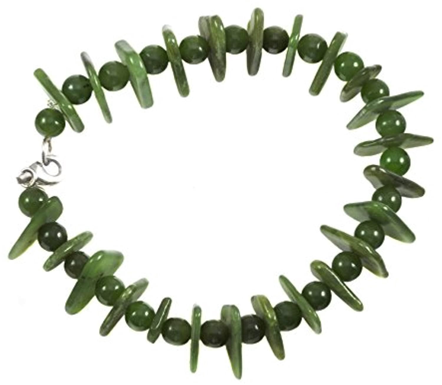 Jade Bracelet Green Nephrite Round and Triangle Shaped Smooth Stones, 8" Designed for Adult Women