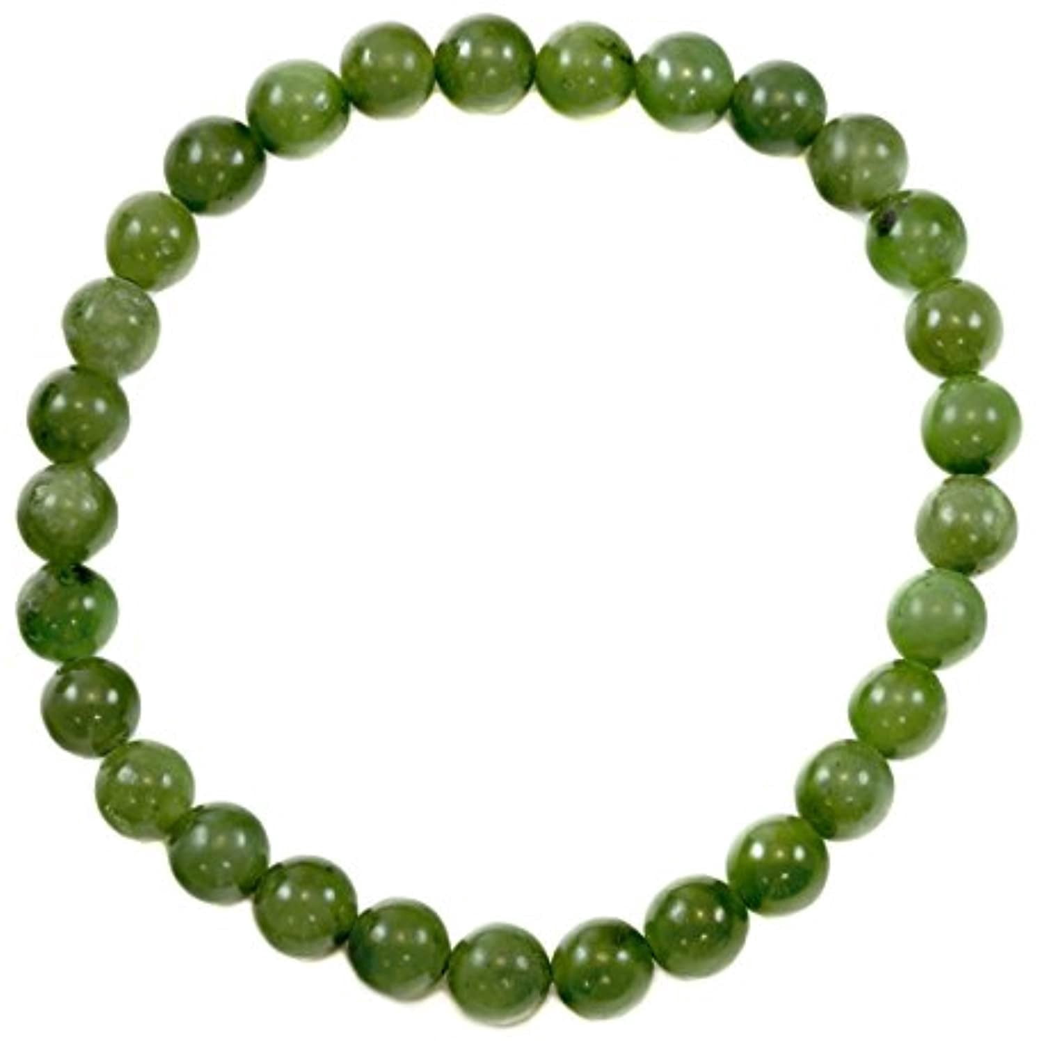 Jade Bracelet Green Nephrite Smooth Round Stones Stretch Style Adjustable, 7" Designed for Adult Women