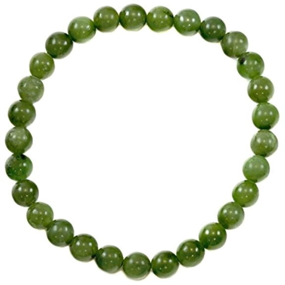 Jade Bracelet Green Nephrite Smooth Round Stones Stretch Style Adjustable, 7" Designed for Adult Women