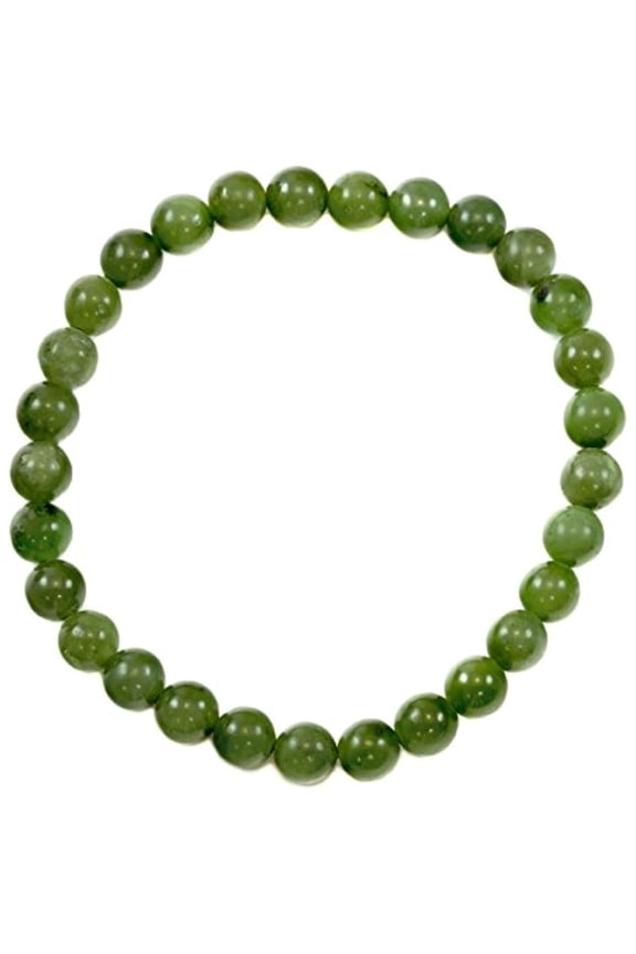 Jade Bracelet Green Nephrite Smooth Round Stones Stretch Style Adjustable, 7" Designed for Adult Women