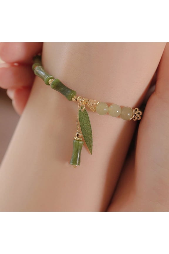 Jade Bracelet for Women,Jade Bracelet Jewelry for Women Crystal Retro Green Solid Joint Bracelet in Natural Energy Healing Bracelet Resizable Hand Braid Valentines(A )