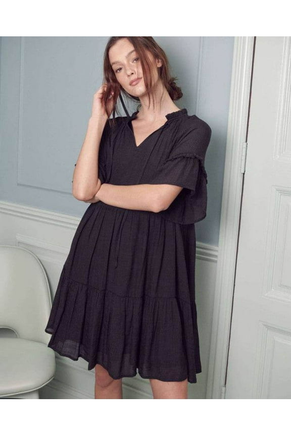 Jade By Jane Ruffled V-Neck Short Sleeves Tiered Mini Dress JBJ1054A - Rosa Apparel