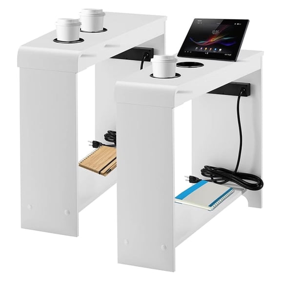 Jade Chairside Table with USB Ports & Outlets Set of 2 White