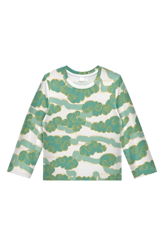 Jade Cloud Pattern Boys' Rash Guard Shirts UPF 50 Plus Sun Protection Short Sleeve Swim Tees 4T