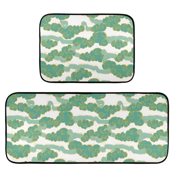 Jade Cloud Pattern Kitchen Mat 2 Piece Non Slip Absorbent carpet Floor Mat 19.7x27.6in+19.7x47.2in