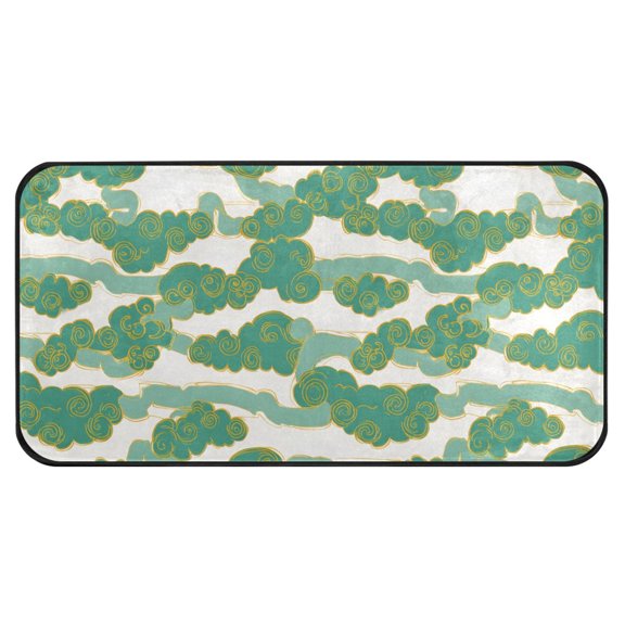 Jade Cloud Pattern Kitchen Runner Rug 39x20 in Non Slip Absorbent Cushioned Laundry Bathroom