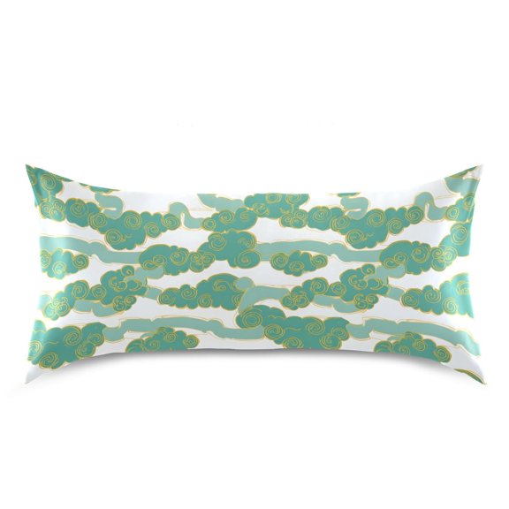 Jade Cloud Pattern Pillow Case Standard Size Silky Satin Pillow Cover for Bedroom 20x26 Inch