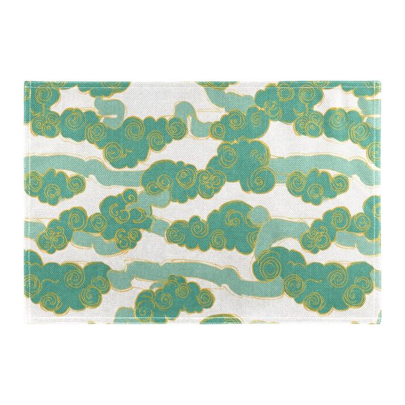 Jade Cloud Pattern Placemat 18x12in Reversible Rustic Linen Texture Dining Table Mat