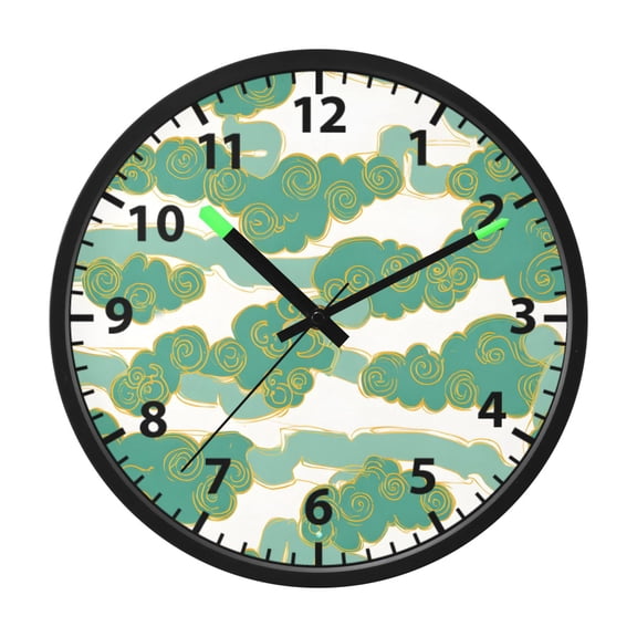 Jade Cloud Pattern Wall Clock 12 Inch Voice Activated Night Light Silent Non Ticking
