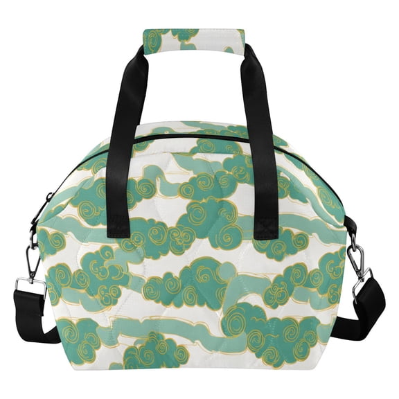 Jade Cloud Pattern Women Lunch Bag Quilted Insulated Water Resistant Tote for Work and Picnic