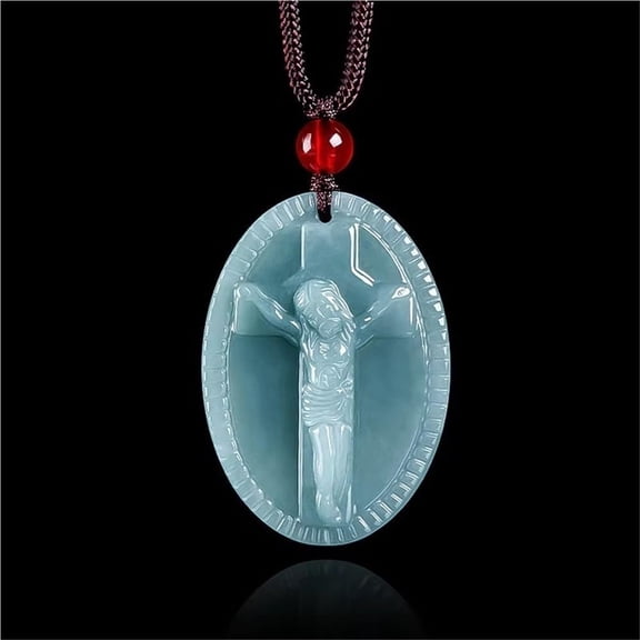 Jade Cross Jesus Passion of Chris Necklace,Jade Cross God Lord Necklace,Church Religion Jewelry