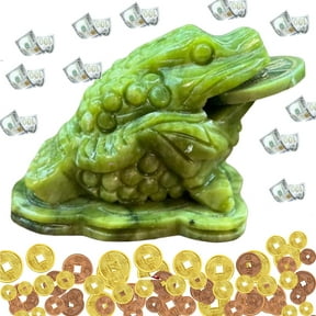 Jade Frog with Coin in Mouth, Money Frog Feng Shui with Coin Jade, Money Toad Statue, Chinese Feng Shui Natural Jade, Money & Success ,Attract Wealth and Good Luck Toad Decoration