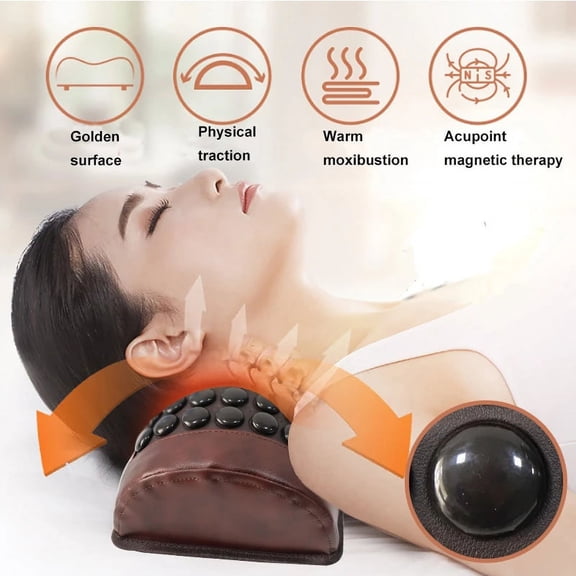 Jade Gemstone Heating Pillow for Neck Pain Relief Infrared Heating Massage Bolster Pillow with Hot Stone Therapy, Adjustable Temperature and Memory Foam Perfect Gift for Cervical Spine Problems