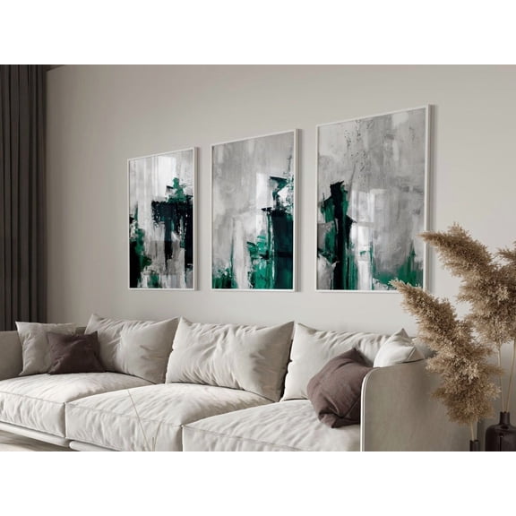 Jade Green Abstract Prints, Abstract Art, Gallery Wall Set, Living Room Decor, Abstract Painting Poster, Large Wall Art, Stretched Canvas