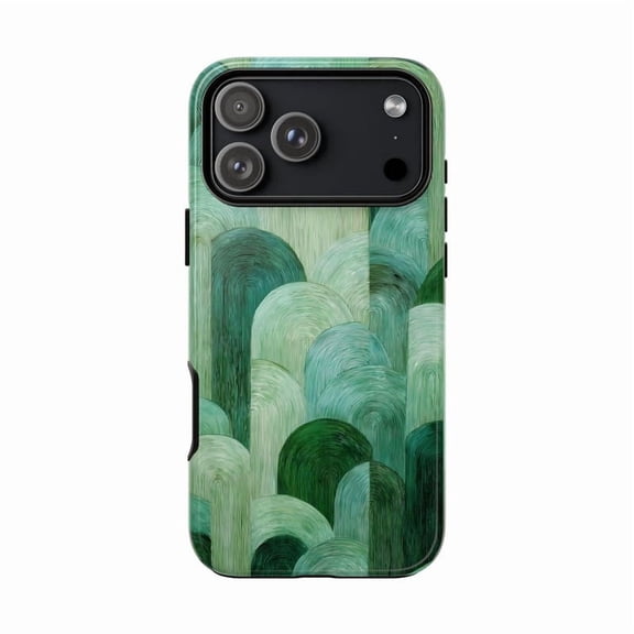 Jade Green Arcs Delicate Brush Art Pattern with iPhone 17 to 11 Pro Max H01257
