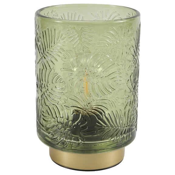Jade Green Glass Table Lamp, Small Battery Operated Portable Cordless Light for Aesthetic Home Decor