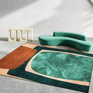 Jade Green Orange Modern Abstract Area Rug Thick Soft Non-Shedding Multicolor Accent Carpets Rugs For Living Dining Room Bedroom Rectangle Home Office Floor Rugs Mats Runners 5 x 8ft