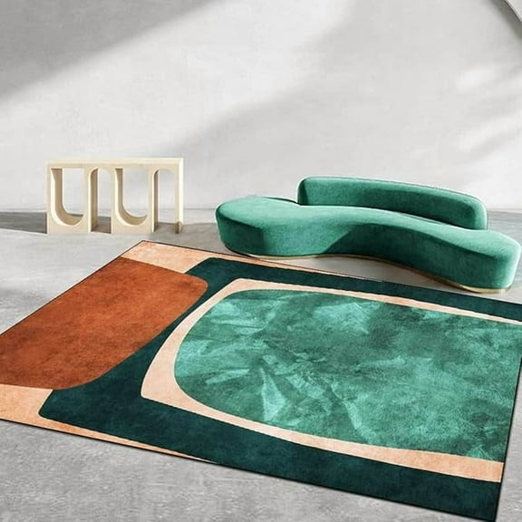 Jade Green Orange Modern Abstract Area Rug Thick Soft Non-Shedding Multicolor Accent Carpets Rugs For Living Dining Room Bedroom Rectangle Home Office Floor Rugs Mats Runners 5 x 8ft
