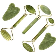 Jade Gua Sha Facial Massager Set - 5 in 1 Skin Care Tools with Roller and Massager