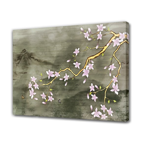 Jade Hall Wealth New Chinese Style Flowers, Birds And Butterflies Background Wall Mural Canvas Poster Bedroom Decor Sports Landscape Office Room Decor Gift,Frame-style,16x24inch(40x60cm)