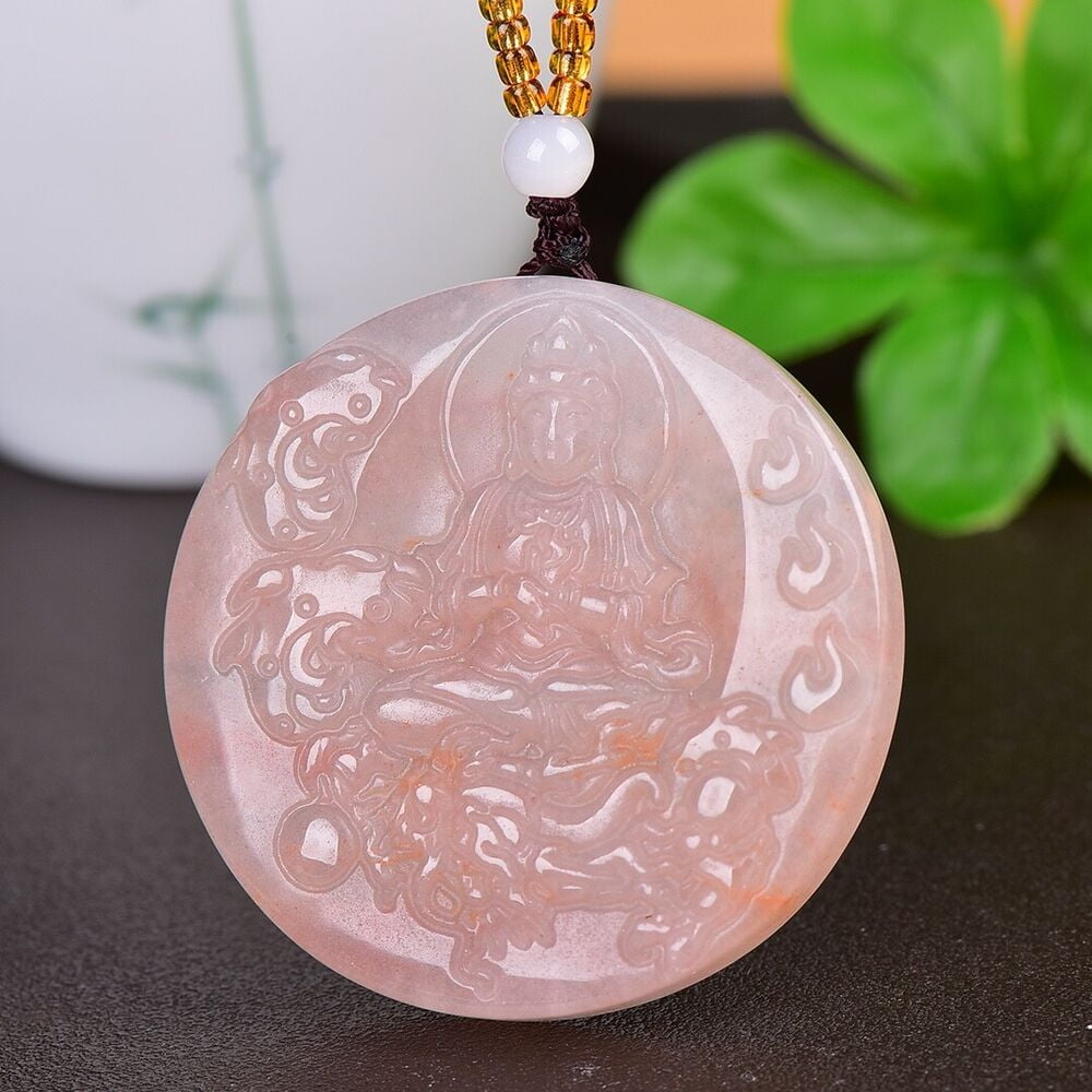 JONJUMP Jade Hand Carving Buddhism Riding Dragon Kwan-yin Guanyin Pendant China