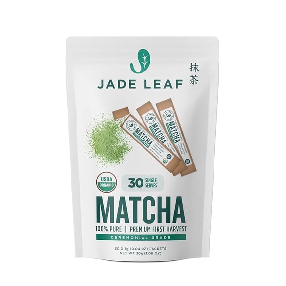 Jade Leaf Organic Ceremonial Grade Matcha Powder, Single Serve Packets, 30 Count Bag (0.035 oz Each)