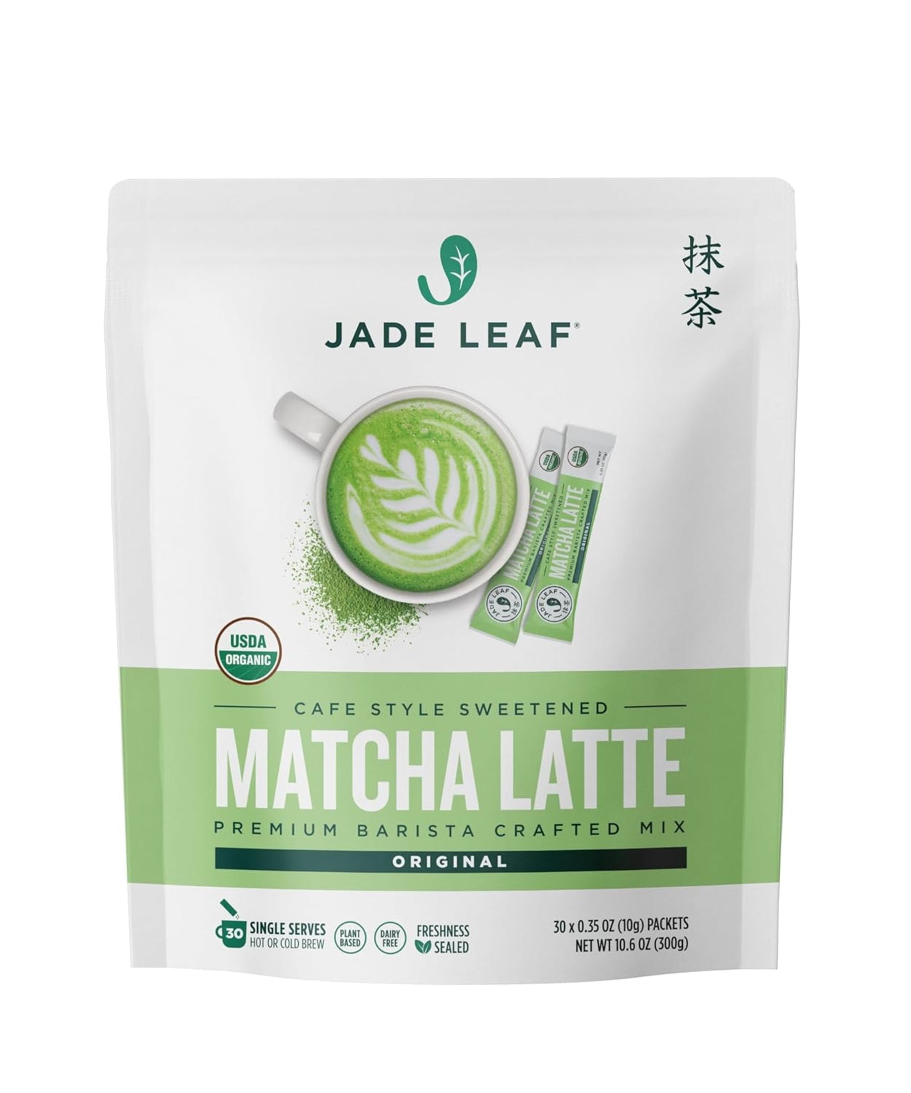 Jade Leaf Matcha Latte Powder Mix, Organic, Dairy-Free Packets, 0.35oz, 30 Count
