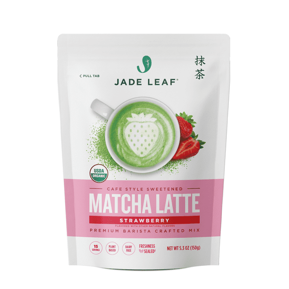 Jade Leaf Matcha Latte Powder Mix, Organic, Dairy-Free, Strawberry, 5.3oz Pouch