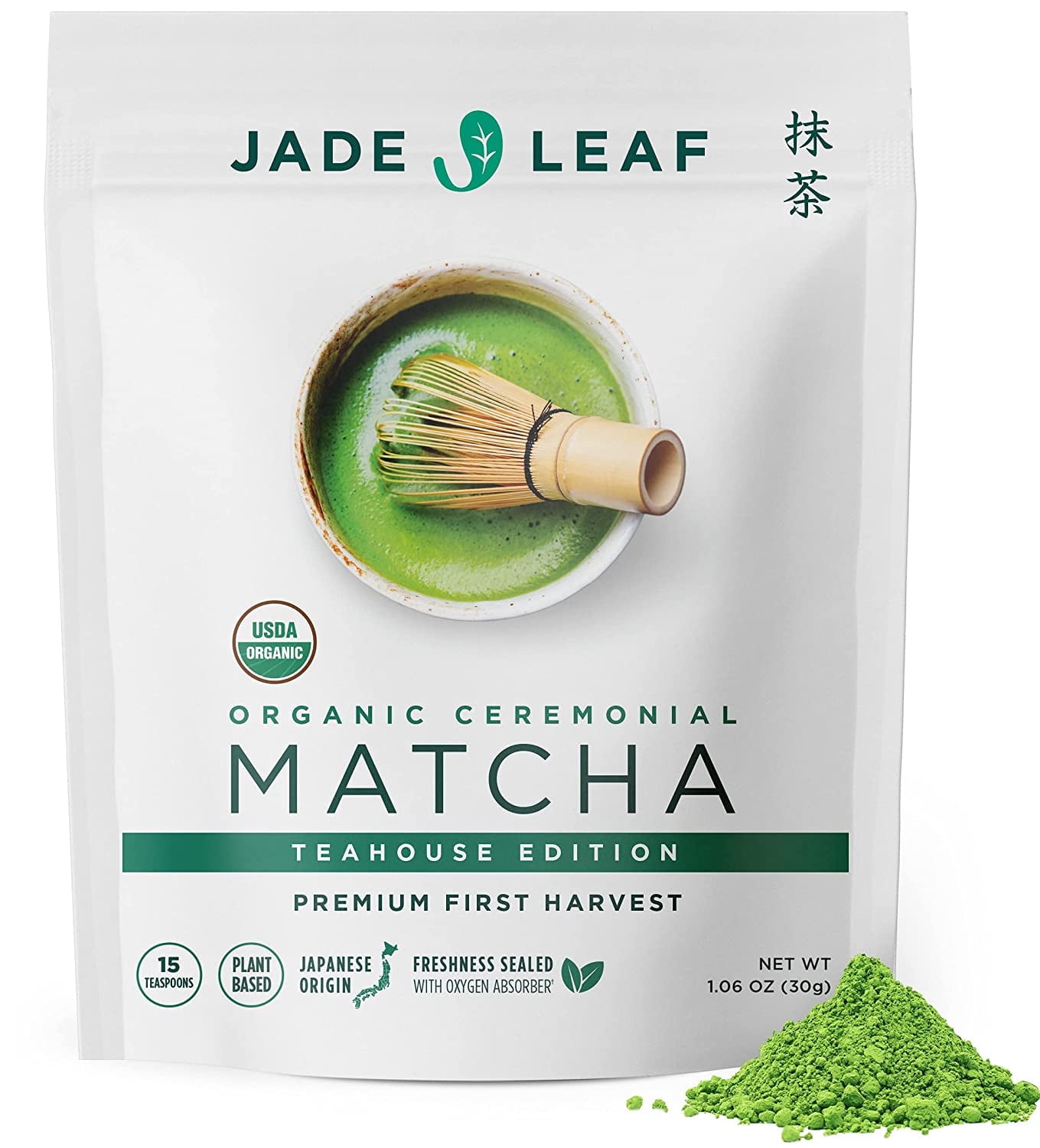 Jade Leaf Organic Ceremonial Grade Matcha Powder, Teahouse Edition, First Harvest, 1.06 oz Tin