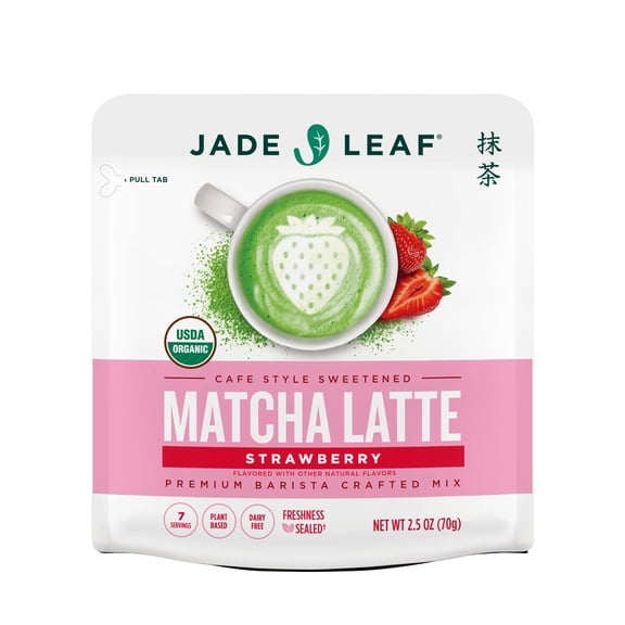 Jade Leaf Organic Matcha Latte Mix, Strawberry, Dairy-Free, 2.5 oz Pouch