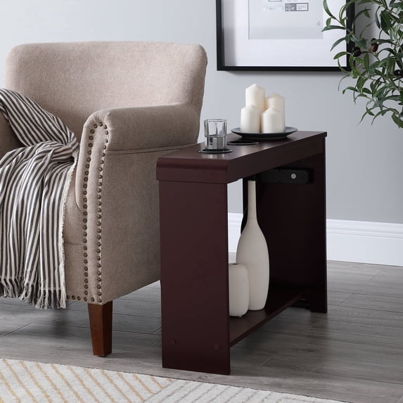 Naomi Home Jade Modern Nightstand with Charging Station | End Table with USB Ports & Outlets | Narrow Side Table for Bedroom & Living Room - Cherry