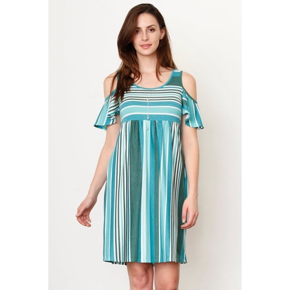 Jade Multi Stripe Cold Shoulder Midi Dress