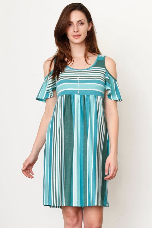 Jade Multi Stripe Cold Shoulder Midi Dress