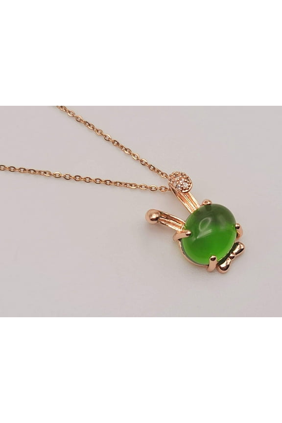 Jade Natural Bunny Necklace Gold Tone Necklace- Good LuckFortune (Powerful Necklace)