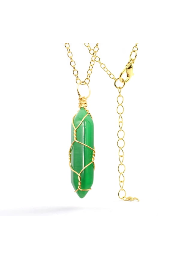 Jade Natural Point Necklace Gold Tone Necklace- Good LuckFortune (Powerful Necklace)