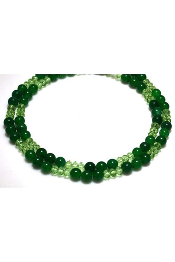 Jade Necklaces 2 Strands 10mm Impregnation Jadeite with Crystal Beads Beaded Necklace 17" Long ..