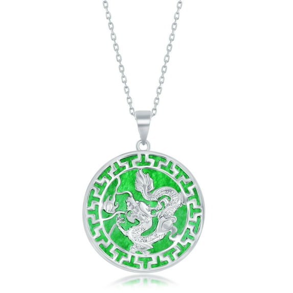 Jade Necklaces for Women - Dragon Necklace for Women - Jade Jewelry for Women - Circle And Luck Jade Stone Pendant - Chinese Zodiac Dragon Pendant - Green Gem Jade Pendants for Women