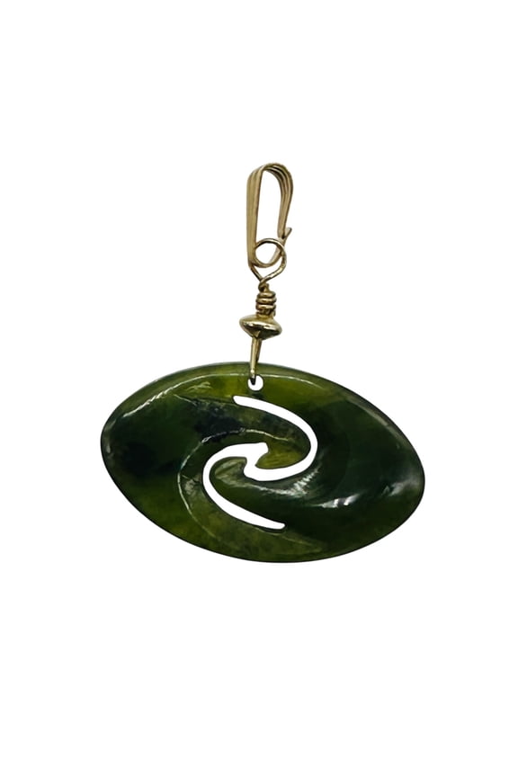 Jade New Zealand Maori Koru 14K Gold Filled Pendant | Green | 1" Long |