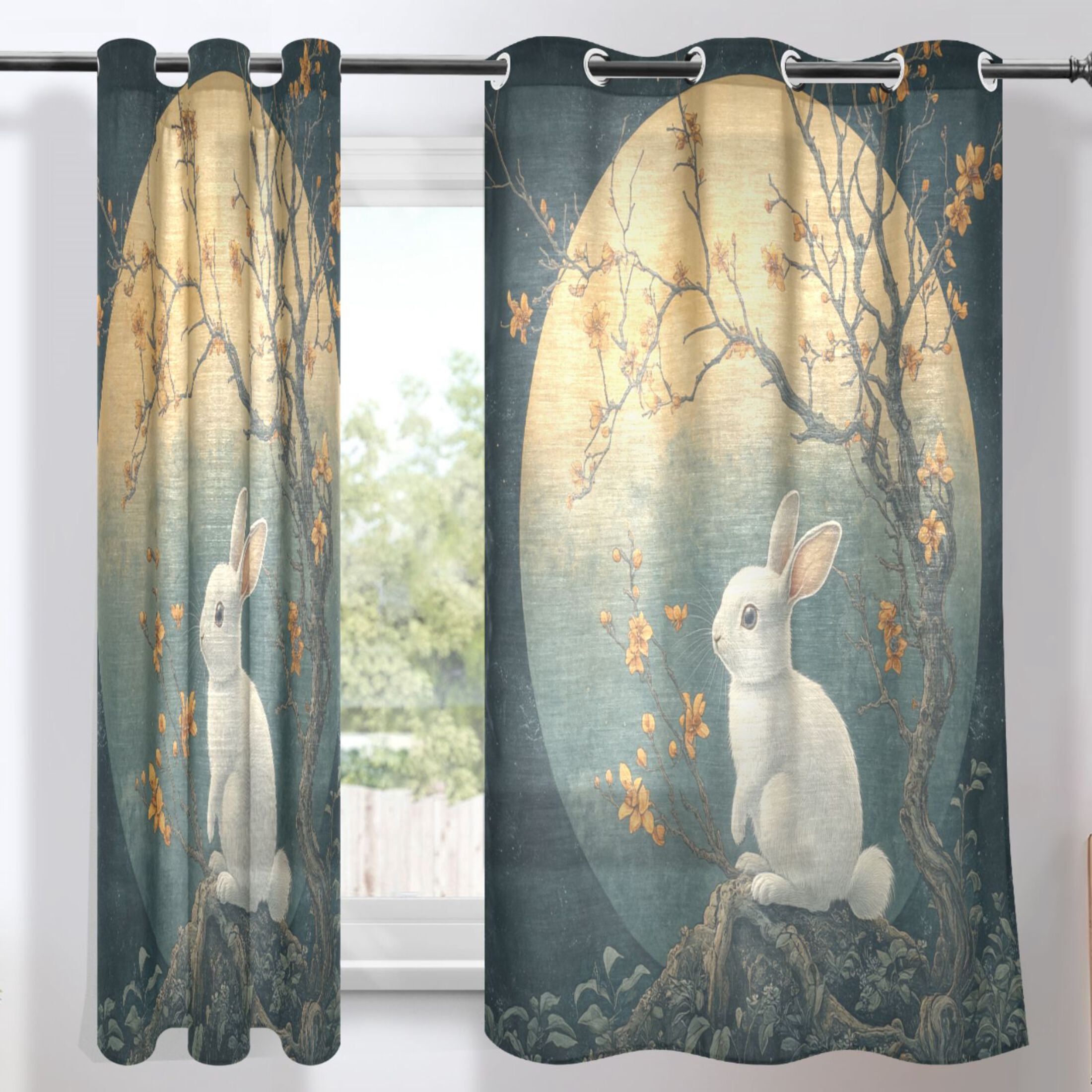 Hade Rabbit Jade Rabbit Moon Osmanthus Tree Curtains Decorative Drapes Imitation ...