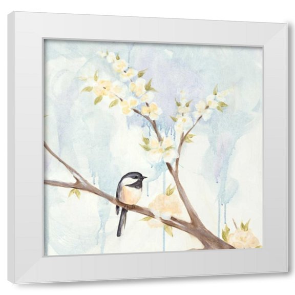 Jade Reynolds 4x14 White Modern Wood Framed Wall Art Titled - Spring Chickadees II