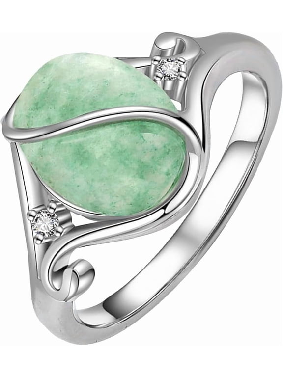 Jade Ring S925 Sterling Silver Vintage Oval Green Jade Ring Gemstone Jewelry Gifts for Women