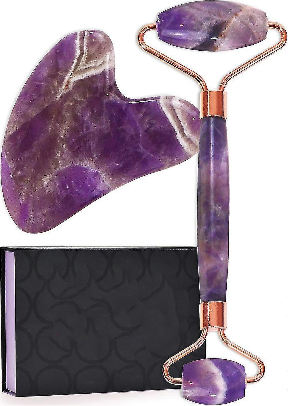 Jade Roller For Face Amethyst Derma Roller And Gua Sha Set For Skincare, Face Roller And Dark Circles Under Eye Treatment