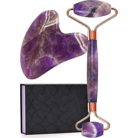 Jade Roller For Face Amethyst Derma Roller And Gua Sha Set For Skincare, Face Roller And Dark Circles Under Eye Treatment
