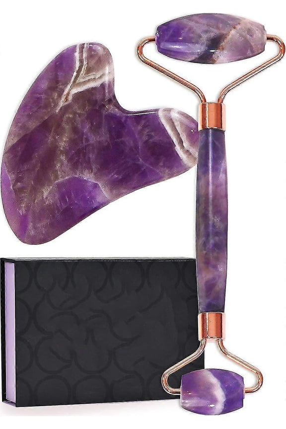 Jade Roller For Face Amethyst Derma Roller And Gua Sha Set For Skincare, Face Roller And Dark Circles Under Eye Treatment
