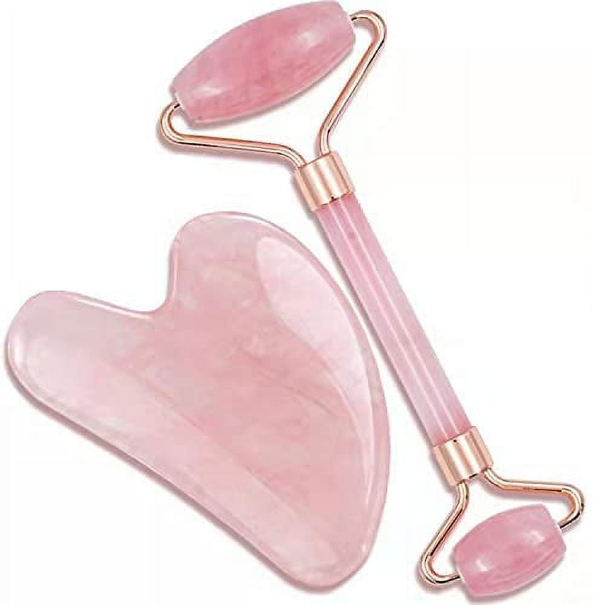 Jade Roller & Gua Sha, Facial Beauty Roller sets, Rose Quartz Massager for Face, Eyes, Neck, Relieve Fine Lines,Wrinkles,and Muscle Relaxing