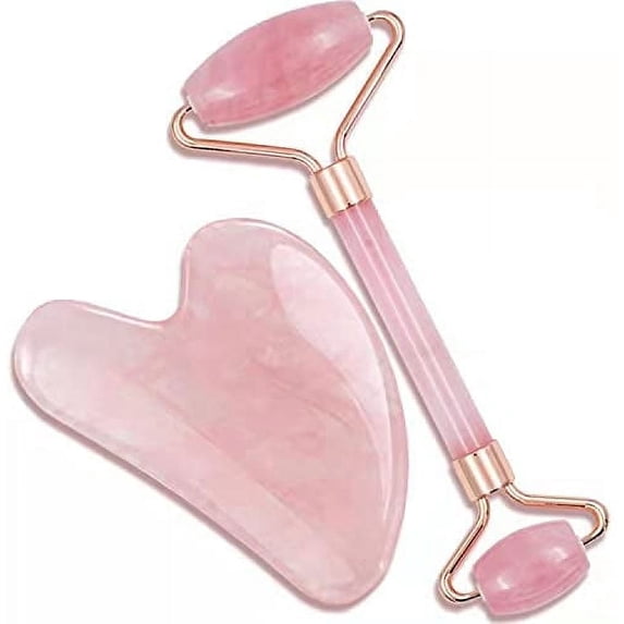 Jade Roller & Gua Sha, Facial Beauty Roller sets, Rose Quartz Massager for Face, Eyes, Neck, Relieve Fine Lines,Wrinkles,and Muscle Relaxing By PULMCheerger
