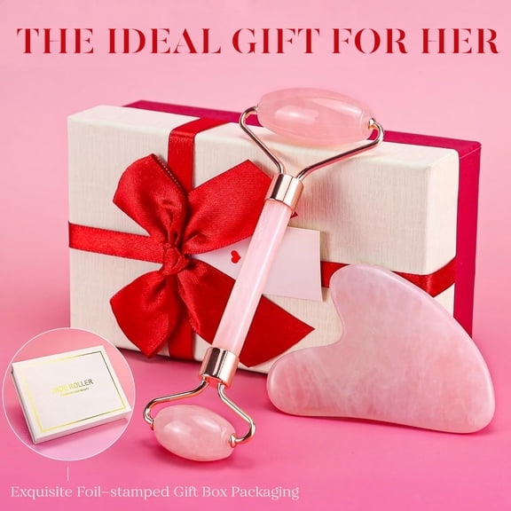 Jade Roller & Gua Sha, Natural Jade Face Roller Facial Skin Care Skin Toning Devices, Pink