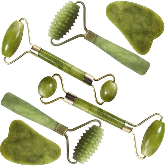 Jade Roller Gua Sha Scraping Massage Tool Ridged Roller Jade Stone Facial Roller Anti-wrinkle Face Beauty Set 100% Natural Facial Jade Stone Set Anti Aging